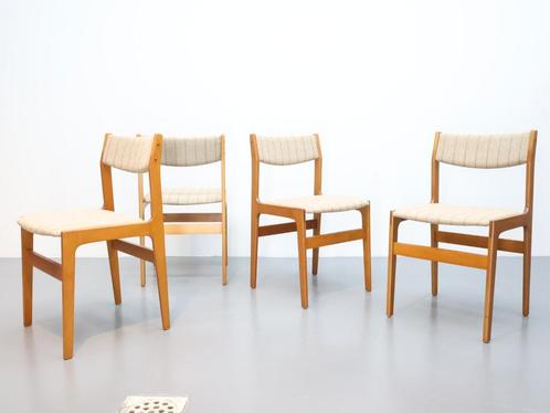 Deense vintage eetkamerstoelen set van 4, Huis en Inrichting, Stoelen, Zo goed als nieuw, Vier, Hout, Stof, Overige kleuren, Ophalen