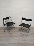 Set van 2 vintage leren design stoelen, Huis en Inrichting, Stoelen, Ophalen, Gebruikt, Twee, Zwart