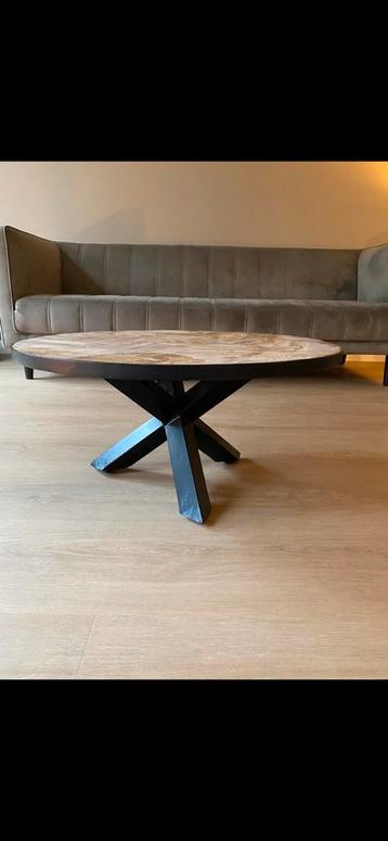 Salontafel zwart metaal met mangohout, 70cm, Breda beschikbaar voor biedingen