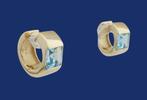 Brede 14 karaat Gouden Oorbellen met Aquamarijn Edelstenen, Jw, Nieuw, Ophalen of Verzenden, Info@juwelenwereld.nl