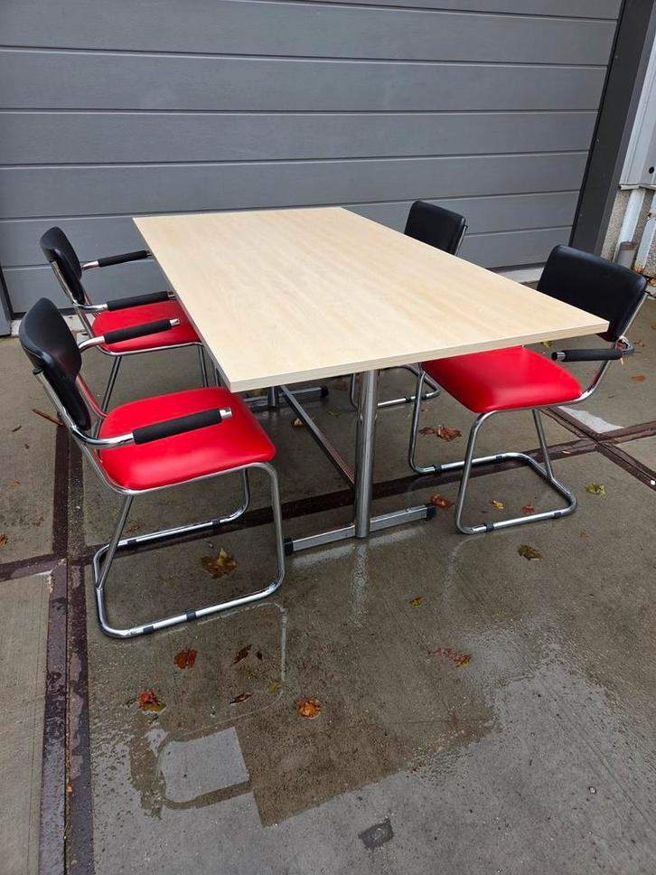 Retro, vintage eettafel met 4 stoelen, Huis en Inrichting, Tafels | Eettafels, Gebruikt, 50 tot 100 cm, Rechthoekig, Ophalen