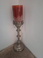 Antieke Zilvertin Kandelaar met Kristallen Pegels, Ophalen