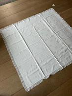 Antiek damaten tafelkleed met kant 135x125 cm izg tafelkleed, Ophalen of Verzenden