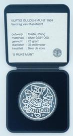 Nederland 50 Gulden 1994 Verdrag van Maastricht Zilver FDC, Koningin Beatrix, Zilver, Ophalen of Verzenden, Losse munt