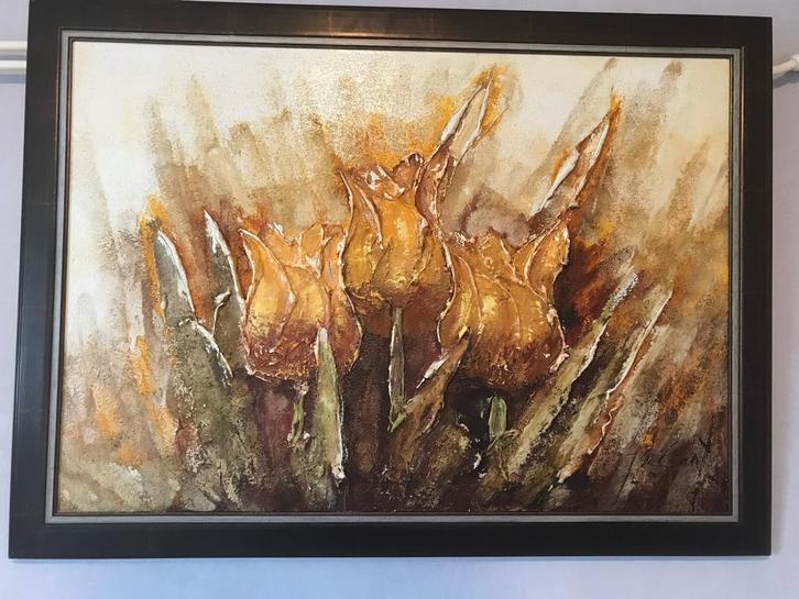 schilderij Tulpen van Jochem de Graaf 80 x 110, Antiek en Kunst, Kunst | Schilderijen | Klassiek, Ophalen of Verzenden