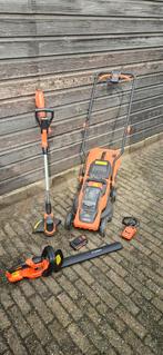 Powerplus Accu Grasmaaier, Heggenschaar & Grastrimmer Set, Tuin en Terras, Grasmaaiers, Ophalen, Gebruikt, Accu-grasmaaier, Opvangbak