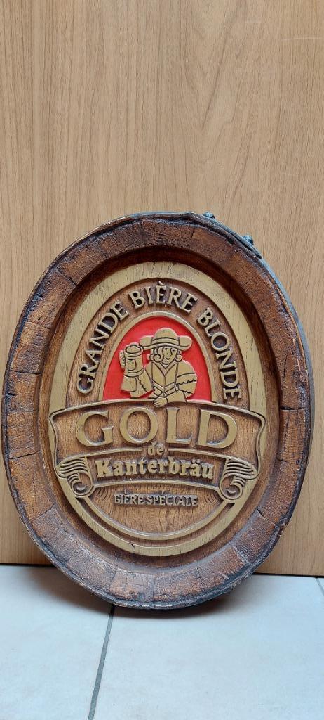 Authentiek reclamebord Kanterbrau (in de vorm van tondeksel), Verzamelen, Biermerken, Nieuw, Reclamebord, Plaat of Schild, Overige merken