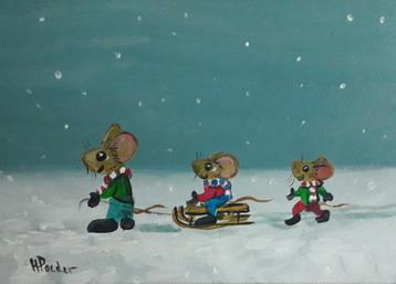 3 MUISJES SPELEN IN DE SNEEUW🐭HUMOR😀DIEREN🐭HENK POEDER beschikbaar voor biedingen