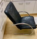 Leren stoel zwart met chroom, Huis en Inrichting, Fauteuils, Ophalen, Gebruikt, Leer, 50 tot 75 cm