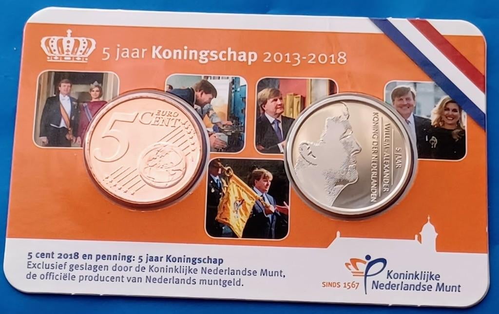 5 jaar Koningschap in coincard 2013-2018, Postzegels en Munten, Munten | Nederland, Verzenden, Koning Willem I, Euro's, Setje
