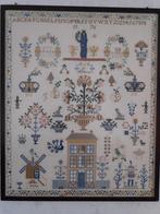 Geborduurde merklap ingelijst, Antiek en Kunst, Curiosa en Brocante, Ophalen