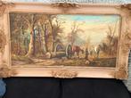 Boslandschap met Boer en Paarden - Groot Schilderij Ingelijs, Antiek en Kunst, Ophalen
