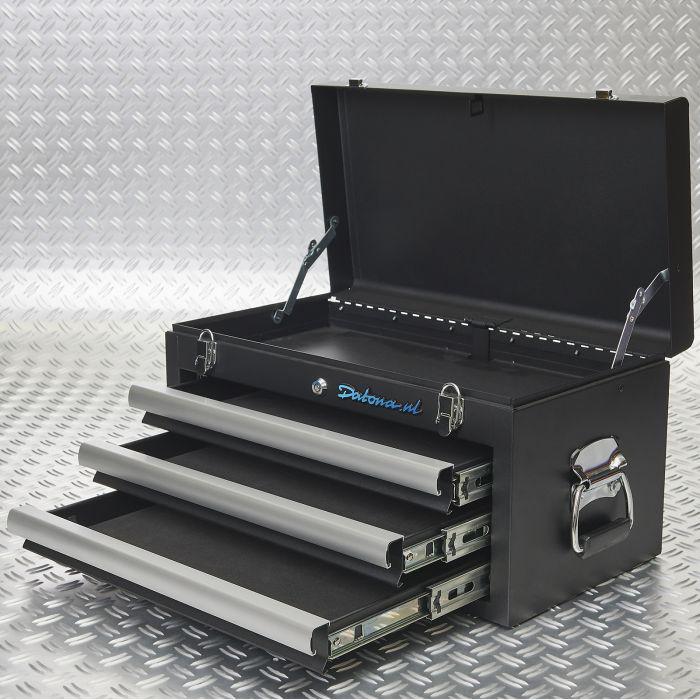 Gereedschapskist, gereedschapskoffer drie lades - mat zwart, Doe-het-zelf en Verbouw, Gereedschapskisten, Zo goed als nieuw, Ophalen