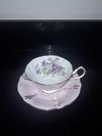 Chique pastel rose Queen Anne theekop&schotel met viooltjes, Verzenden