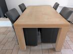 Eiken eetkamer tafel met 4 antraciet lederen stoelen, Ophalen, Gebruikt, 4 tot 6 stoelen