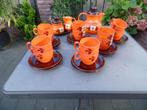 Koffieservies oranje 12-delig + Asbak zeventiger jaren., Antiek en Kunst, Ophalen
