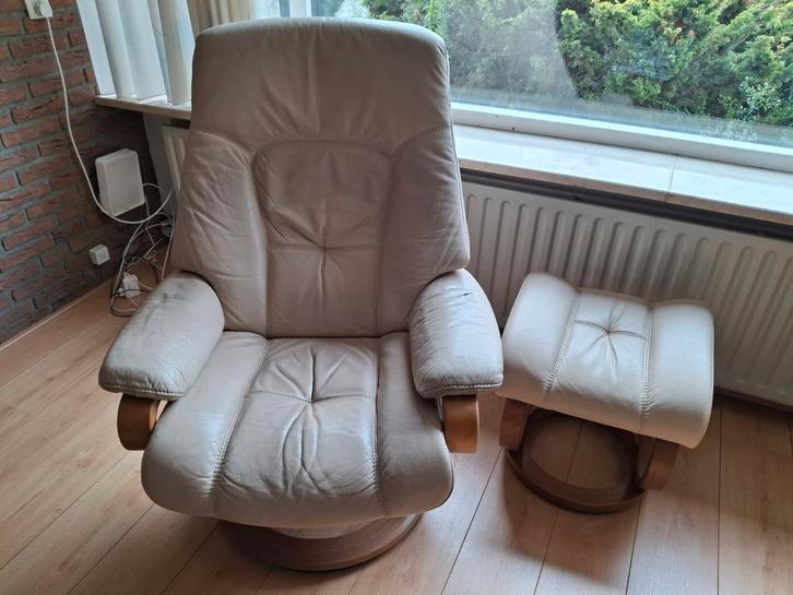 Leren Relaxstoel met Voetenbank, Huis en Inrichting, Fauteuils, Gebruikt, Ophalen