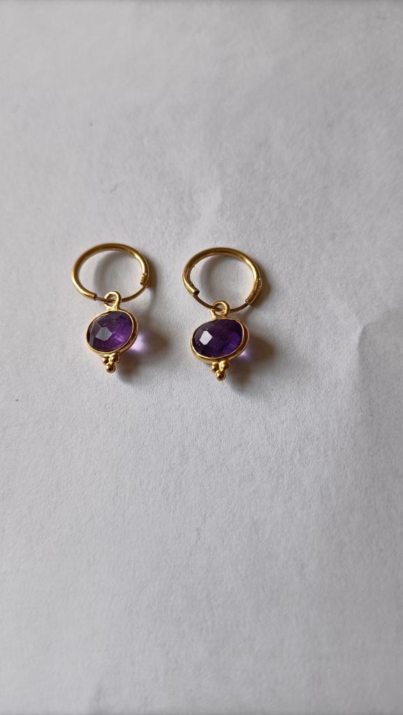 Fraaie zilver vergulde oorbellen met Amethist, Sieraden, Tassen en Uiterlijk, Oorbellen, Nieuw, Hangers, Zilver, Goud, Met edelsteen