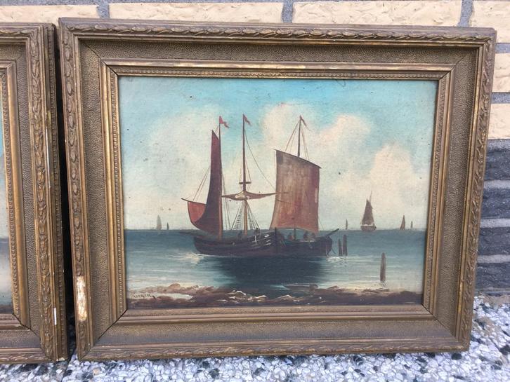 Oude schilderijen, zeilschepen, olieverf, Antiek en Kunst, Kunst | Schilderijen | Klassiek, Ophalen