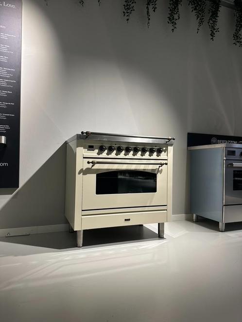 Inductiefornuis 90cm enkele oven – ILVE Antiek Wit Brons, Witgoed en Apparatuur, Fornuizen, Nieuw, Vrijstaand, Inductie, 5 kookzones of meer