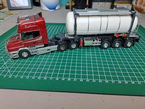 Tekno scania T 164 v8 580 met vloeistofcontainer op chasis, Hobby en Vrije tijd, Modelauto's | 1:50, Zo goed als nieuw, Bus of Vrachtwagen