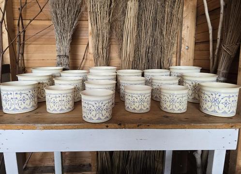 Drie sets van 4 bloempotten "Delfts Blauw" uit de jaren 70, Tuin en Terras, Bloempotten, Kunststof, Minder dan 40 cm, Minder dan 25 cm