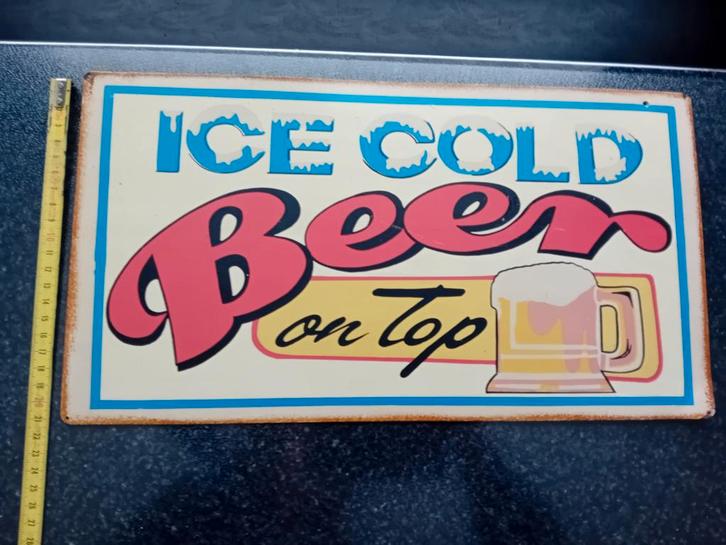 Vintage Wandbord - Ice Cold Beer, Huis en Inrichting, Woonaccessoires | Wanddecoraties, Ophalen of Verzenden