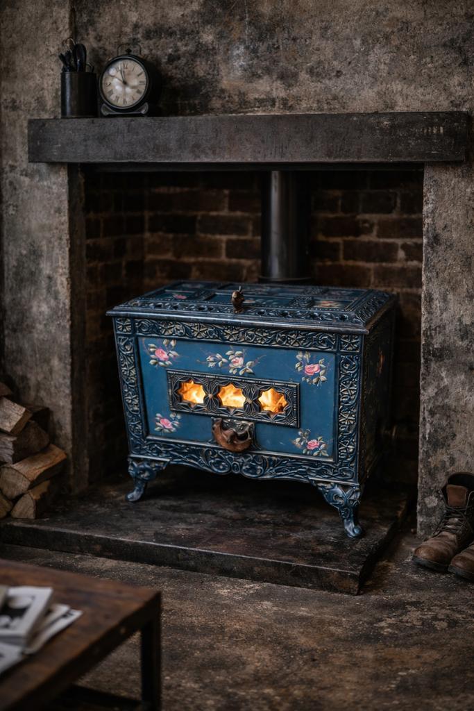 Franse emaille houtkachel, Huis en Inrichting, Kachels, Zo goed als nieuw, Houtkachel, Hout, Ophalen of Verzenden