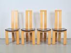 4 vintage beuken leer eetkamerstoelen Pietro Costantini Ello, Postmodern vintage, Ophalen of Verzenden, Vier, N