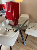 Beige teddy bouclé eetkamerstoelen 4x, Ophalen, Gebruikt, Overige kleuren, Vier