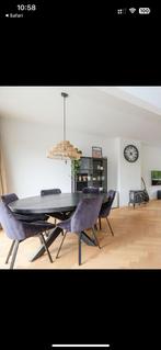 Zwarte ronde tafel 150cm + 6 zwarte velvet stoelen, Huis en Inrichting, Tafels | Eettafels, Ophalen, 100 tot 150 cm, Rond, Zo goed als nieuw