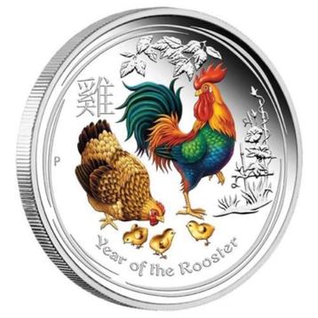 1 oz zilver Australia Lunar 2017 Rooster colored beschikbaar voor biedingen