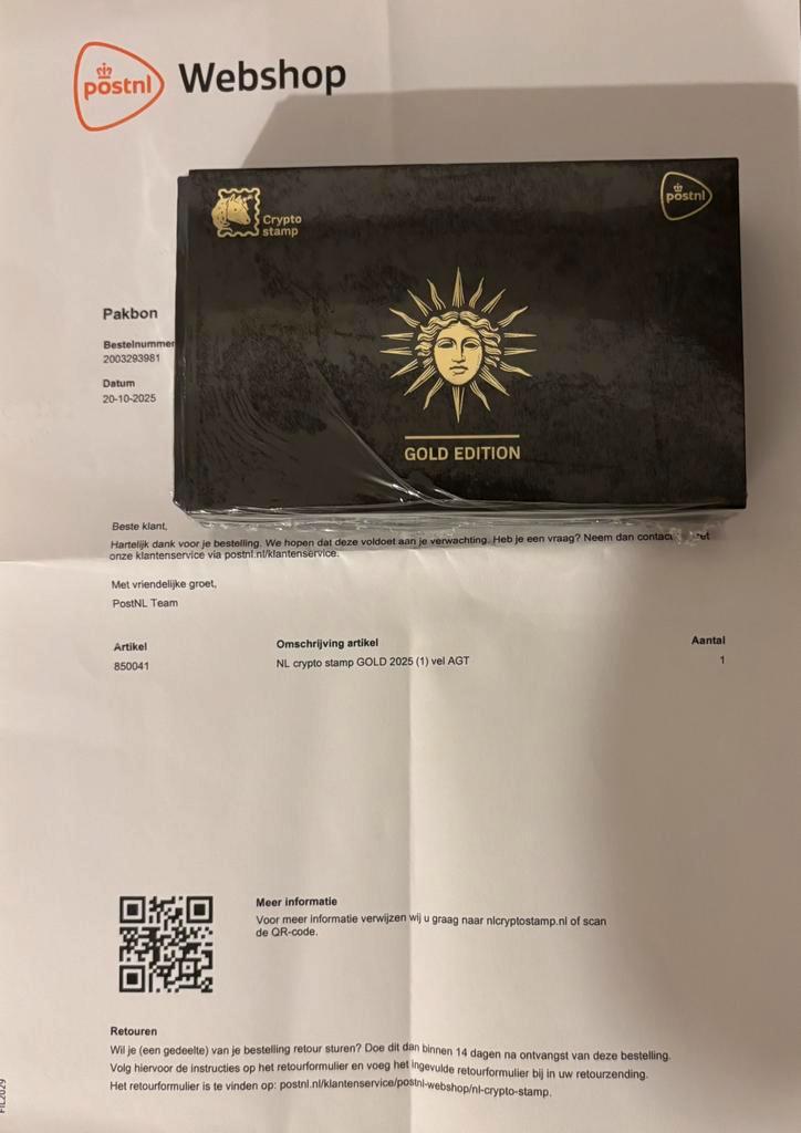 NL Crypto Gold Stamp - Helios, Postzegels en Munten, Postzegels | Nederland, Postfris, Na 1940, Ophalen of Verzenden