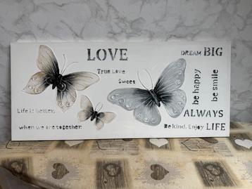 Canvas schilderij met reliëf 90x40 vlinders love beschikbaar voor biedingen