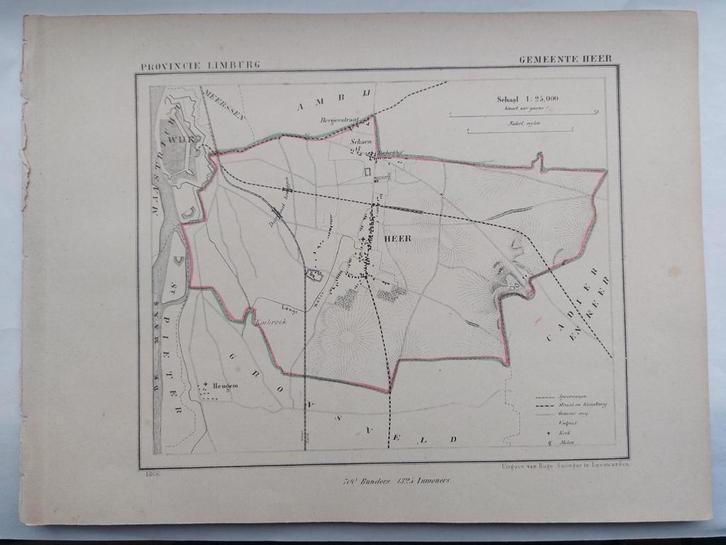 22 / Gemeente Heer Limburg Litho uit 1866 door J. Kuyper, Antiek en Kunst, Kunst | Litho's en Zeefdrukken, Ophalen of Verzenden
