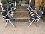 Teak tuinset met 6 stoelen en kussens, Tuin en Terras, Tuinstoelen, Ophalen, Gebruikt, Teakhout, Verstelbaar