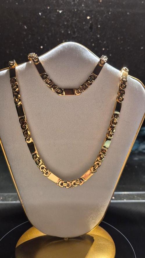 Platte magnum ketting+armband 14karaat verguld goud, Sieraden, Tassen en Uiterlijk, Kettingen, Nieuw, Goud, Goud, Ophalen of Verzenden