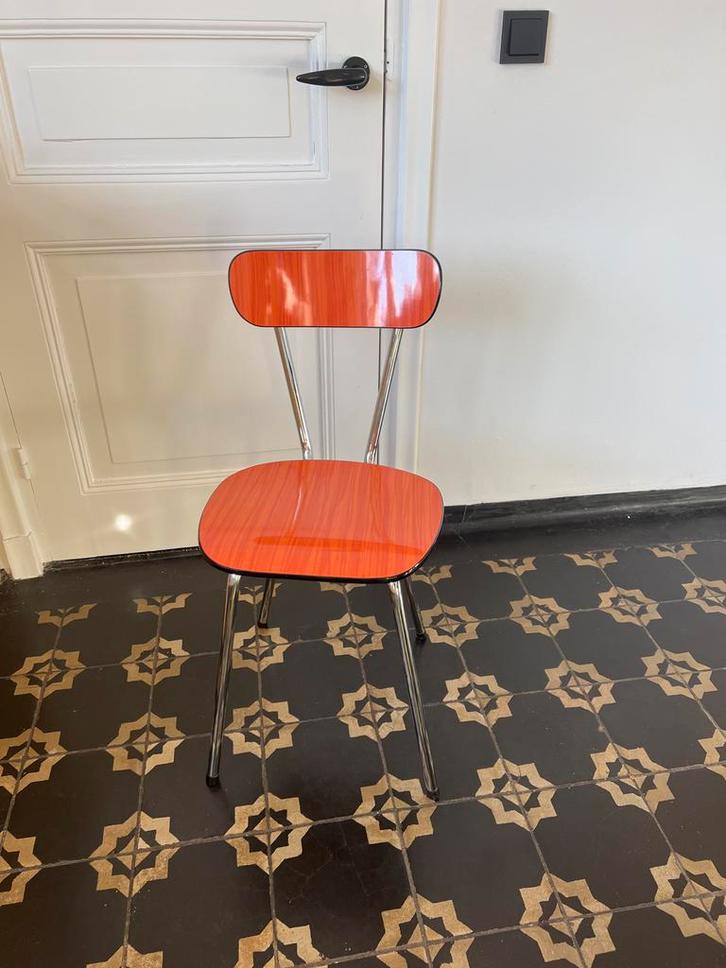 Retro Stoel formica brabantie - oranje houtlook, Huis en Inrichting, Stoelen, Gebruikt, Eén, Hout, Overige kleuren, Ophalen