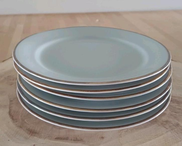 16 Winterling Markleuthen Bavaria gebaksbordjes grijs & goud, Huis en Inrichting, Keuken | Servies, Zo goed als nieuw, Bord(en)