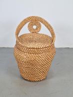 Vintage Grote Rogge Stro Opbergmand kruk ’60 riet mand, Rond, Ophalen of Verzenden, N, Riet