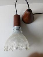 Vintage hang/hal lamp. Teakhout/helder glas. Jaren 50/60, Huis en Inrichting, Lampen | Hanglampen, Vintage/retro, Ophalen of Verzenden