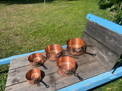 Vintage koperen pannenset Frans, gemerkt, ongebruikt, Huis en Inrichting, Keuken | Keukenbenodigdheden, Zo goed als nieuw, Ophalen of Verzenden