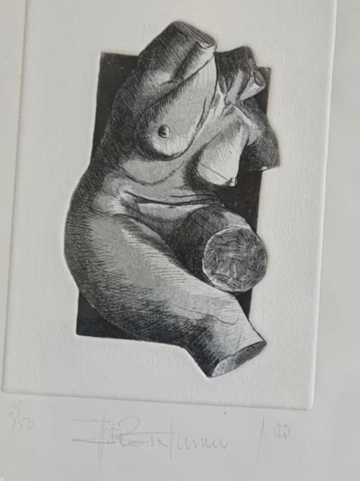 Prachtige ets naakte vrouw torso belverdere diepdruk gesign, Antiek en Kunst, Kunst | Etsen en Gravures, Ophalen