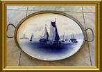 Oud tegel dienblad: blauw, boten, Ophalen of Verzenden