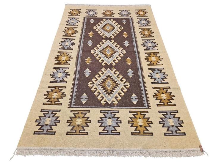 Vintage oosters Kelim vloerkleed Aztec design 160x251cm, Huis en Inrichting, Stoffering | Tapijten en Kleden, Zo goed als nieuw