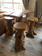 Rustieke Houten Barset - Tafel met barkrukken, Ophalen, Zo goed als nieuw, Inclusief barstoelen