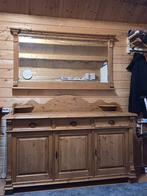 Massief grenen dressoir/buffetkast met spiegel, Ophalen, Gebruikt, 100 tot 150 cm, 150 tot 200 cm