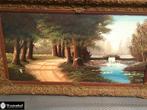 Oud schilderij gesigneerd landschap natuur olieverf - groot, Antiek en Kunst, Ophalen of Verzenden