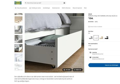 Eenpersoons bed Ikea Malm, Huis en Inrichting, Slaapkamer | Bedden, Gebruikt, Eenpersoons, 90 cm, 200 cm, Hout, Wit, Ophalen