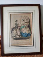 Prachtige oude ingelijste modeprent achter glas, Antiek en Kunst, Verzenden